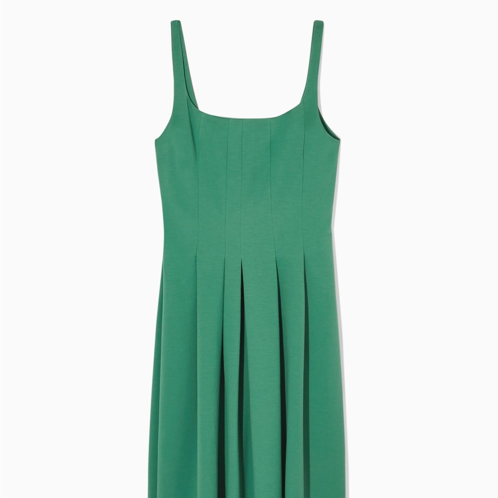 COS PLEATED JERSEY MIDI DRESS Green Size Medium
